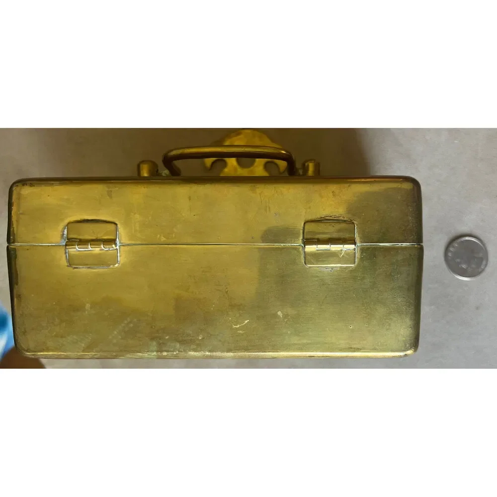 vintage solid brass hinged trinket box 6.5x4x3 Inches